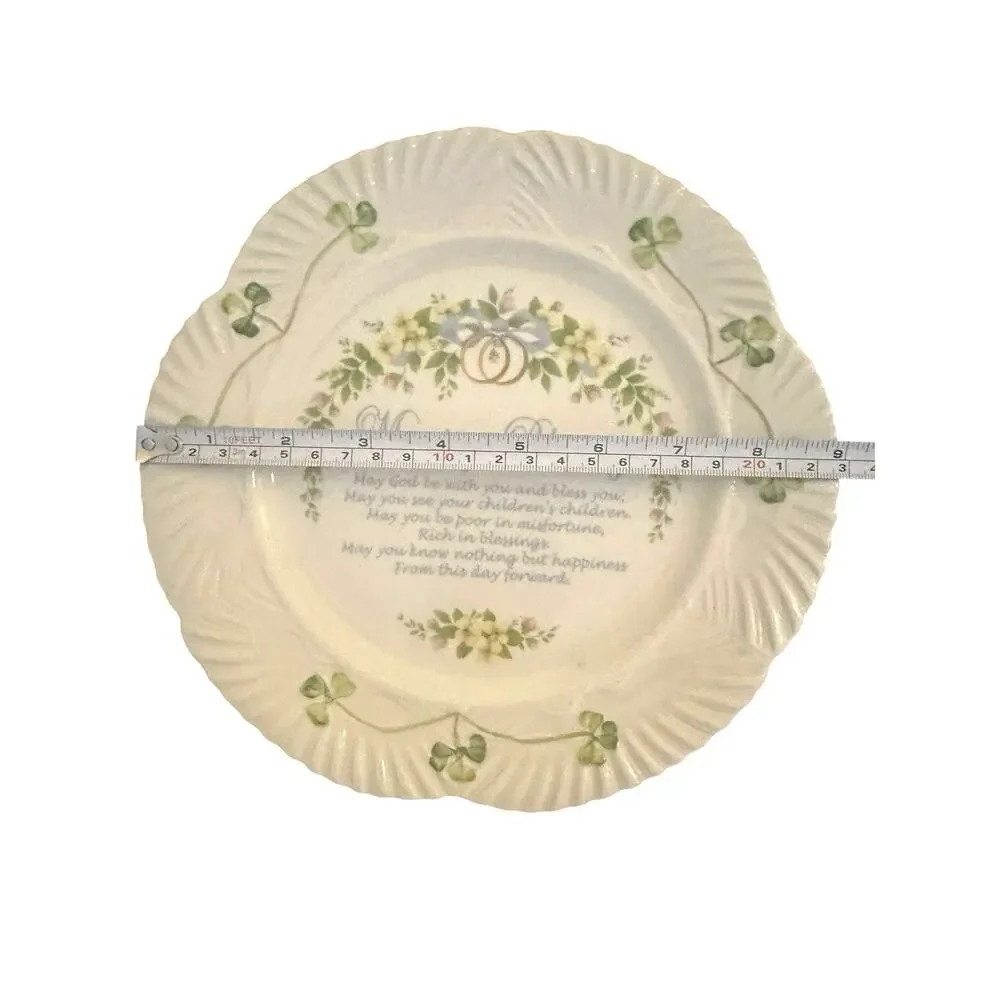 Belleek Ireland Classic Marriage Blessing 8.8-Inch Decorative Plate Shamrock EUC
